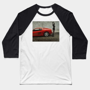 Miss Ferrari. Red Ferrari Testarossa Baseball T-Shirt